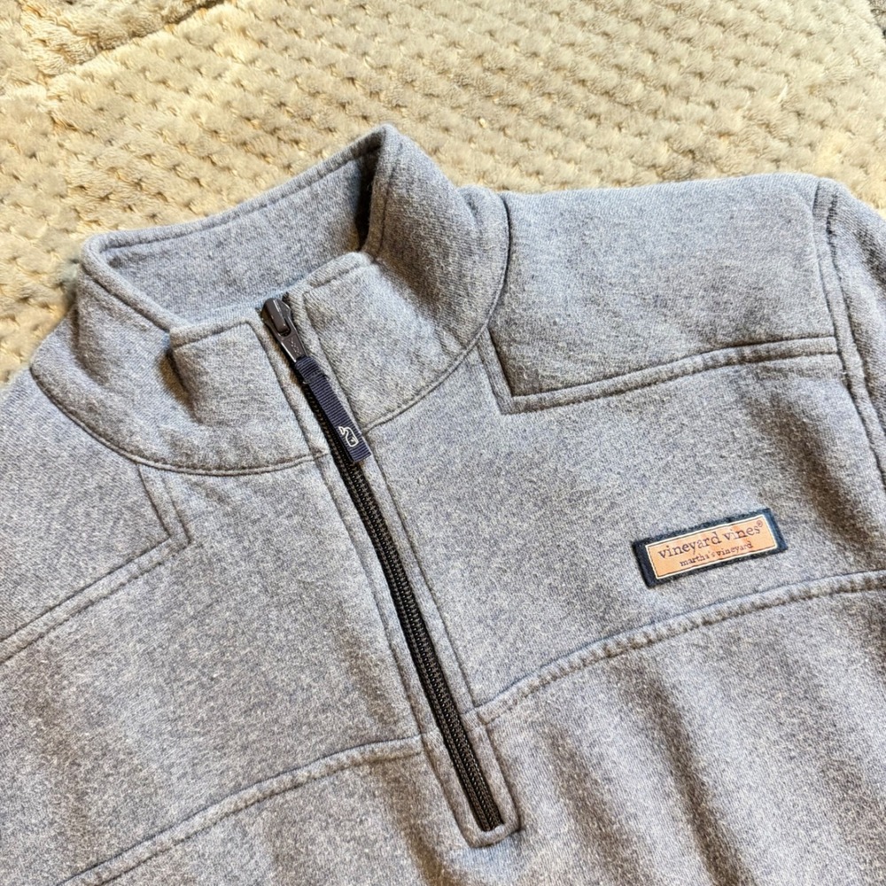 Vineyard Vines Mens Gray Quarter Zip Pullover Sweatshirt Size M Whale Logo